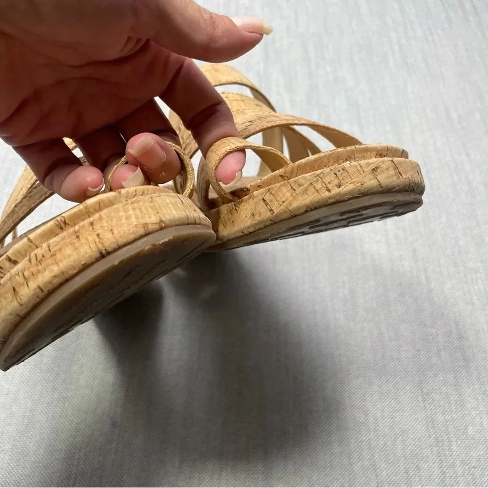 Kork’s Platform Leather & Cork Toe Loop Maya Strappy Round Tie Wedge Sandals - Picture 8 of 11